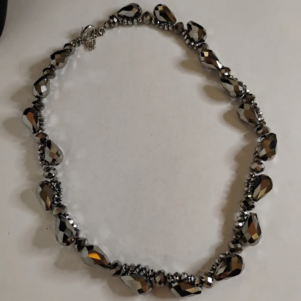 Vintage Smokey Mirrored Twisted‎ Bead Necklace